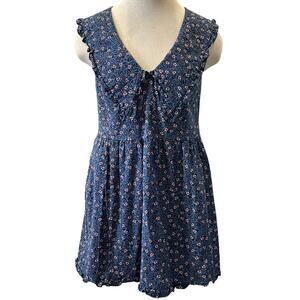 Wilfred Aritzia Selma Cotton Floral Print Mini Dress Sz S Blue Retro Collar Mod